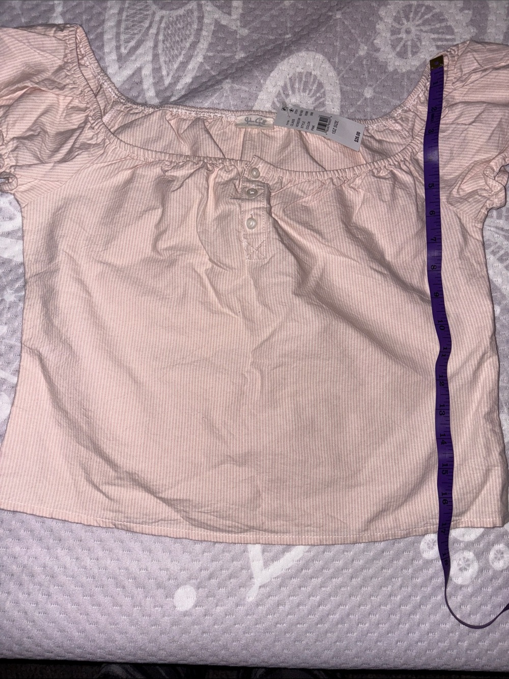 Brandy Melville NWT Pink and White Stripe Short Sleeve Ruffle Peasant Top - Picture 2 of 5